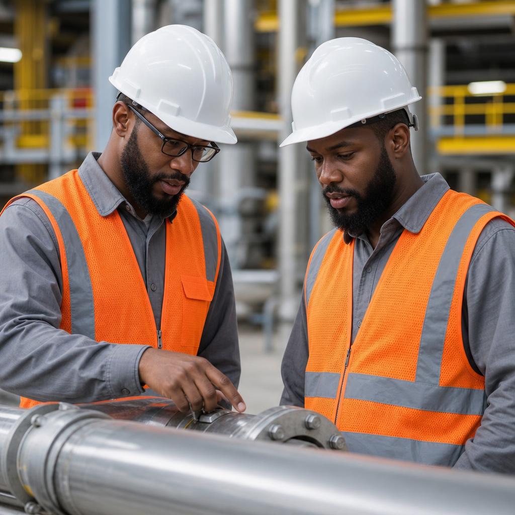 Engineers inspecting industrial pipeline
